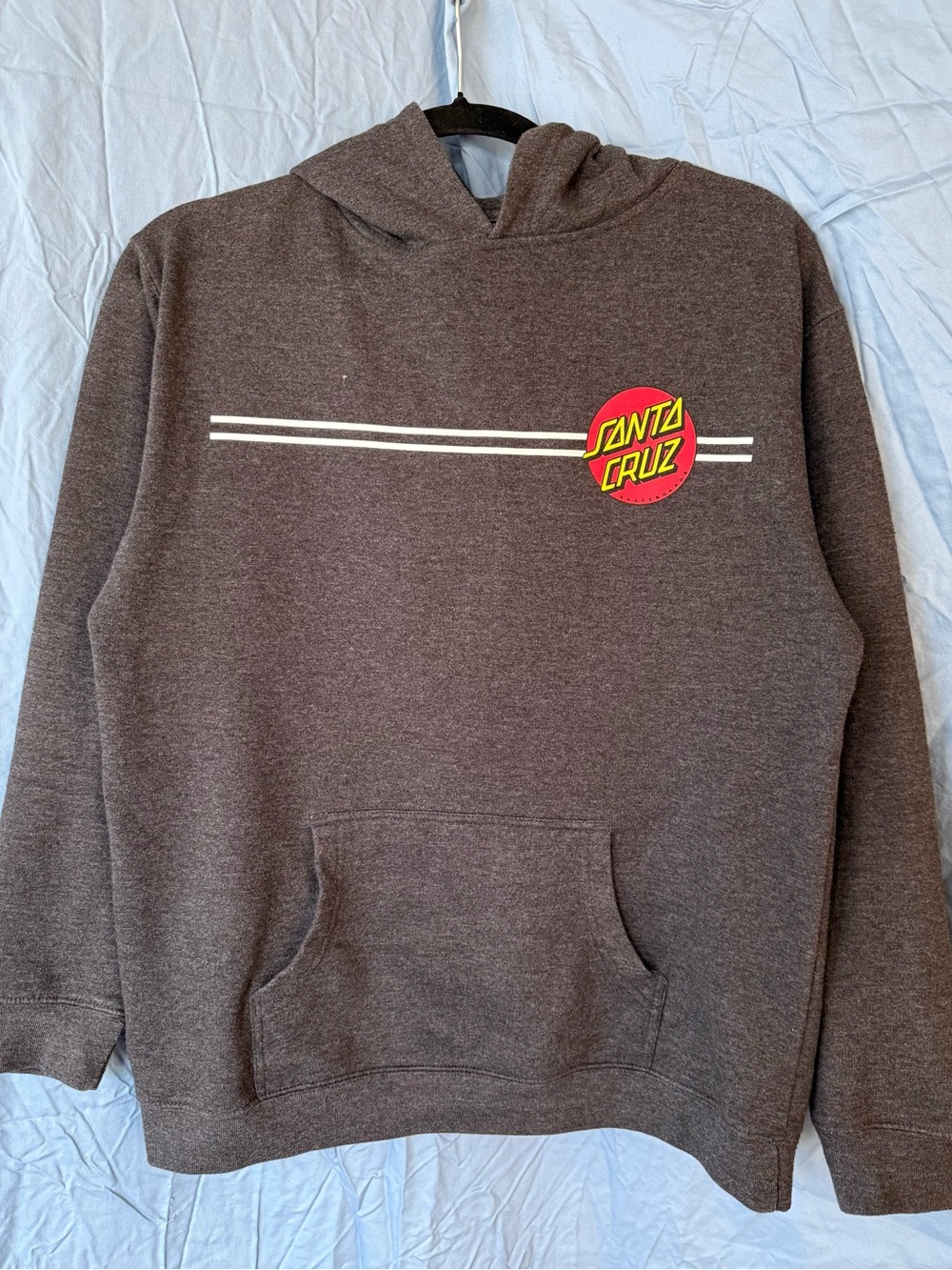 Santa Cruz Skateboards Brown Hoodie with Red & Yellow Logo and White Stripes